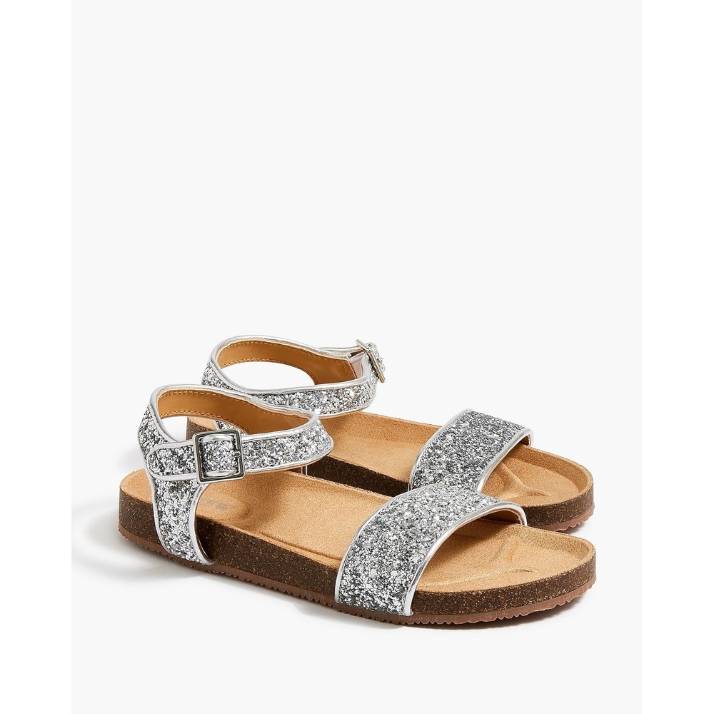 Crewcuts Glitter Two Strap Buckle Sandals Kids 5 Silver Sparkle Comfy Shoes NEW